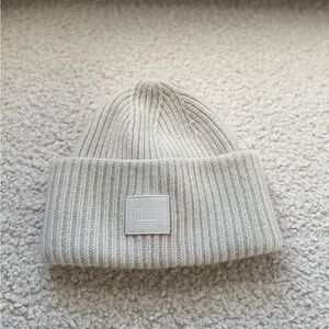 Acne Cream Ribbed Knit Hat